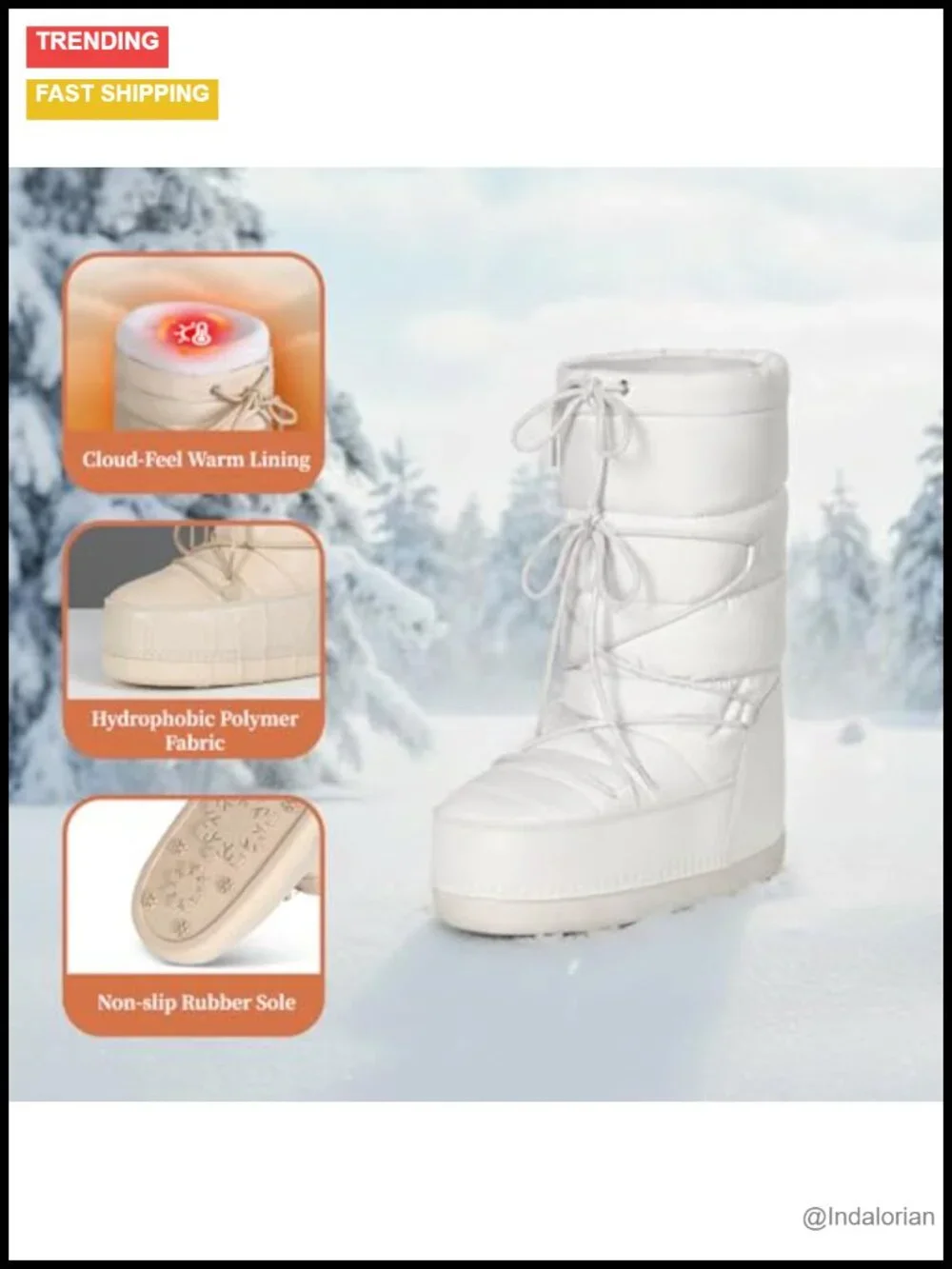 Mid Calf Snow Boots with Warm Lining Lace Up Anti Slip Rubber Sole